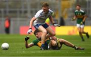12 August 2018; Dylan Geaney of Kerry in action against Jack Doogan of Monaghan during the Electric Ireland GAA Football All-Ireland Minor Championship semi-final match between Kerry and Monaghan at Croke Park in Dublin. Photo by Piaras Ó Mídheach/Sportsfile