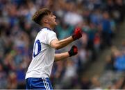 12 August 2018; Mark Mooney of Monaghan celebrates scoring his side's second goal during the Electric Ireland GAA Football All-Ireland Minor Championship semi-final match between Kerry and Monaghan at Croke Park in Dublin. Photo by Ray McManus/Sportsfile