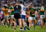 12 August 2018; Goalkeeper Ryan Farrelly of Monaghan is comforted by his team mate Jason Irwin of after the Electric Ireland GAA Football All-Ireland Minor Championship semi-final match between Kerry and Monaghan at Croke Park in Dublin. Photo by Ray McManus/Sportsfile