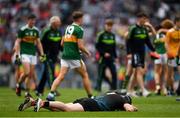 12 August 2018; Goalkeeper Ryan Farrelly of Monaghan lies on the ground after the Electric Ireland GAA Football All-Ireland Minor Championship semi-final match between Kerry and Monaghan at Croke Park in Dublin. Photo by Ray McManus/Sportsfile
