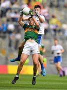 12 August 2018; Darragh Rahilly of Kerry fields a high ball ahead of Jason Irwin of Monaghan during the Electric Ireland GAA Football All-Ireland Minor Championship semi-final match between Kerry and Monaghan at Croke Park in Dublin. Photo by Brendan Moran/Sportsfile