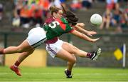 12 August 2018; Caitriona Cormican of Galway scores her side's first goal despite the efforts of Rachel Kearns of Mayo during the TG4 All-Ireland Ladies Football Senior Championship quarter-final match between Galway and Mayo at Dr. Hyde Park, in Roscommon. Photo by Eóin Noonan/Sportsfile