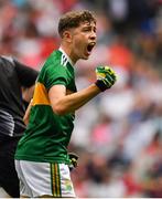 12 August 2018; Jack Kennelly of Kerry celebrates after kicking a late score during the Electric Ireland GAA Football All-Ireland Minor Championship semi-final match between Kerry and Monaghan at Croke Park in Dublin. Photo by Brendan Moran/Sportsfile