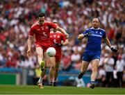 12 August 2018; Colm Cavanagh of Tyrone kicks the first point, in the 18th second, during the GAA Football All-Ireland Senior Championship semi-final match between Monaghan and Tyrone at Croke Park in Dublin. Photo by Ray McManus/Sportsfile