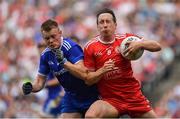 12 August 2018; Colm Cavanagh of Tyrone shoulders Ryan McAnespie of Monaghan during the GAA Football All-Ireland Senior Championship semi-final match between Monaghan and Tyrone at Croke Park in Dublin. Photo by Brendan Moran/Sportsfile