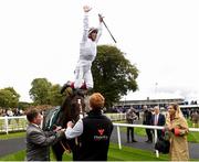 12 August 2018; Frankie Dettori celebrates after winning The Keeneland Phoenix Stakes with Advertise during Phoenix Stakes Day at the Curragh Races in Curragh, Kildare. Photo by Matt Browne/Sportsfile