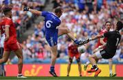 12 August 2018; Niall Morgan of Tyrone makes a save from Vinny Corey of Monaghan during the GAA Football All-Ireland Senior Championship semi-final match between Monaghan and Tyrone at Croke Park in Dublin. Photo by Brendan Moran/Sportsfile