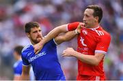 12 August 2018; Colm Cavanagh of Tyrone tussles with Drew Wylie of Monaghan during the GAA Football All-Ireland Senior Championship semi-final match between Monaghan and Tyrone at Croke Park in Dublin. Photo by Ramsey Cardy/Sportsfile