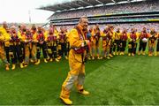 12 August 2018; The RNLI and GAA ‘Respect the Water’ partnership is showcased on the pitch in Croke Park during the All Ireland senior football semi-final between Monaghan and Tyrone. The search and rescue charity is currently delivering drowning prevention advice to local GAA clubs across Ireland. Pictured is RNLI lifeboat volunteer PJ Gallagher. Photo by Ramsey Cardy/Sportsfile