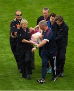 12 August 2018; Ailbhe Davoren of Galway is stretchered off after falling awkwardly during the TG4 All-Ireland Ladies Football Senior Championship quarter-final match between Galway and Mayo at Dr. Hyde Park, in Roscommon. Photo by Eóin Noonan/Sportsfile
