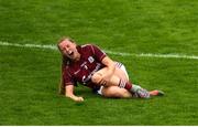 12 August 2018; Ailbhe Davoren of Galway holds her knee after falling awkwardly during the TG4 All-Ireland Ladies Football Senior Championship quarter-final match between Galway and Mayo at Dr. Hyde Park, in Roscommon. Photo by Eóin Noonan/Sportsfile