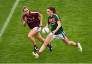 12 August 2018; Aileen Gilroy of Mayo in action against Caitriona Cormican of Galway during the TG4 All-Ireland Ladies Football Senior Championship quarter-final match between Galway and Mayo at Dr. Hyde Park, in Roscommon. Photo by Eóin Noonan/Sportsfile