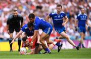 12 August 2018; Connor McAliskey of Tyrone in action against Karl O’Connell and Drew Wylie, right, of Monaghan during the GAA Football All-Ireland Senior Championship semi-final match between Monaghan and Tyrone at Croke Park in Dublin. Photo by Stephen McCarthy/Sportsfile