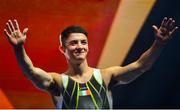 12 August 2018; Rhys McClenaghan of Ireland celebrates after he won the Pommel Horse in the Senior Men's Gymnastics final during day eleven of the 2018 European Championships in Glasgow, Scotland. Photo by David Fitzgerald/Sportsfile