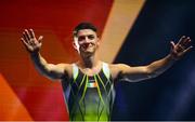 12 August 2018; Rhys McClenaghan of Ireland celebrates after he won the Pommel Horse in the Senior Men's Gymnastics final during day eleven of the 2018 European Championships in Glasgow, Scotland. Photo by David Fitzgerald/Sportsfile