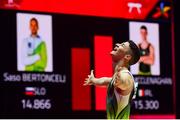 12 August 2018; Rhys McClenaghan of Ireland reacts after winning the gold medal on the Pommel Horse in the Senior Men's Gymnastics final during day eleven of the 2018 European Championships in Glasgow, Scotland. Photo by David Fitzgerald/Sportsfile