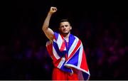 12 August 2018; Dominick Cunningham of Great Britain celebrates winning the gold medal on the 'Floor Exercise' in the Senior Men's Gymnastics final during day eleven of the 2018 European Championships in Glasgow, Scotland. Photo by David Fitzgerald/Sportsfile