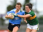 12 August 2018; Leah Caffrey of Dublin in action against Aisling O'Connell of Kerry during the TG4 All-Ireland Ladies Football Senior Championship quarter-final match between Kerry and Dublin at Dr. Hyde Park, in Roscommon. Photo by Eóin Noonan/Sportsfile