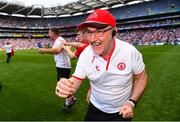 12 August 2018; Tyrone manager Mickey Harte celebrates at the final whistle of the GAA Football All-Ireland Senior Championship semi-final match between Monaghan and Tyrone at Croke Park in Dublin. Photo by Ramsey Cardy/Sportsfile