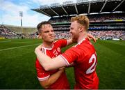 12 August 2018; Kieran McGeary, left, and Hugh Pat McGeary of Tyrone celebrate following the GAA Football All-Ireland Senior Championship semi-final match between Monaghan and Tyrone at Croke Park in Dublin. Photo by Stephen McCarthy/Sportsfile