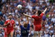 12 August 2018; Kieran Hughes of Monaghan and Rory Brennan of Tyrone jump for a dropping ball during the GAA Football All-Ireland Senior Championship semi-final match between Monaghan and Tyrone at Croke Park in Dublin. Photo by Ray McManus/Sportsfile