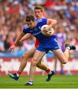 12 August 2018; Fintan Kelly of Monaghan is tackled by Peter Harte of Tyrone during the GAA Football All-Ireland Senior Championship semi-final match between Monaghan and Tyrone at Croke Park in Dublin. Photo by Ramsey Cardy/Sportsfile