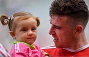 12 August 2018; Connor McAliskey of Tyrone with his niece Grace Colhoun after the GAA Football All-Ireland Senior Championship semi-final match between Monaghan and Tyrone at Croke Park in Dublin. Photo by Brendan Moran/Sportsfile