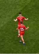 12 August 2018; Connor McAliskey, top, and Mark Bradley of Tyrone celebrate after the GAA Football All-Ireland Senior Championship Semi-Final match between Monaghan and Tyrone at Croke Park, in Dublin. Photo by Daire Brennan/Sportsfile