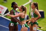 12 August 2018; Athletes, from left, Gina Akpe-Moses, Joan Healy and Ciara Neville of Ireland after competing in the Women's 4x100m Relay event during Day 6 of the 2018 European Athletics Championships at The Olympic Stadium in Berlin, Germany. Photo by Sam Barnes/Sportsfile
