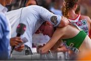 12 August 2018; Ciara Mageean of Ireland is consoled by David Gillick of RTE after finishing fourth in the Women's 1500m Final during Day 6 of the 2018 European Athletics Championships at The Olympic Stadium in Berlin, Germany. Photo by Sam Barnes/Sportsfile