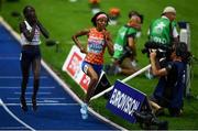 12 August 2018; Sifan Hassan of Netherlands, right, on her way to winning the Women's 5000m as Lonah Chemtai Salpeter of Israel celebrates a lap prematurely during Day 6 of the 2018 European Athletics Championships at The Olympic Stadium in Berlin, Germany. Photo by Sam Barnes/Sportsfile
