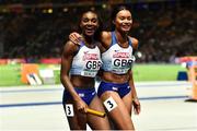 12 August 2018; Dina Asher-Smith and Imani Lansiquot of Great Britain celebrate winning the Women's 4x100m relay final during Day 6 of the 2018 European Athletics Championships at The Olympic Stadium in Berlin, Germany. Photo by Sam Barnes/Sportsfile