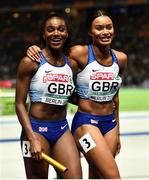 12 August 2018; Dina Asher-Smith and Imani Lansiquot of Great Britain celebrate winning the Women's 4x100m relay final during Day 6 of the 2018 European Athletics Championships at The Olympic Stadium in Berlin, Germany. Photo by Sam Barnes/Sportsfile