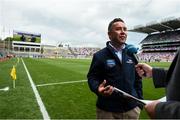12 August 2018; Gareth Morrison, RNLI Ireland, is interviewed prior to the GAA Football All-Ireland Senior Championship Semi-Final match between Monaghan and Tyrone at Croke Park, in Dublin. Photo by Stephen McCarthy/Sportsfile