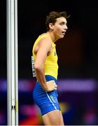 12 August 2018; Armand Duplantis of Sweden reacts after winning the Men's polevault during Day 6 of the 2018 European Athletics Championships at The Olympic Stadium in Berlin, Germany. Photo by Sam Barnes/Sportsfile