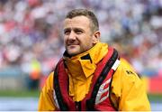 12 August 2018; Comedian, broadcaster and RNLI volunteer PJ Gallagher at GAA Football All-Ireland Senior Championship Semi-Final match between Monaghan and Tyrone at Croke Park, in Dublin.  Photo by Stephen McCarthy/Sportsfile