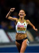 12 August 2018; Gesa Felicitas Krause of Germany celebrates winning the Women's 3000m Steeplechase during Day 6 of the 2018 European Athletics Championships at The Olympic Stadium in Berlin, Germany. Photo by Sam Barnes/Sportsfile