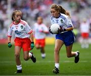 12 August 2018; Maeve Heenan, Kilbeheeny NS, Mitchelstown, Co Cork, representing Monaghan, and Katie Havern, Ballyholland PS, Newry, Co Down, representing Tyrone, during the INTO Cumann na mBunscol GAA Respect Exhibition Go Games at the GAA Football All-Ireland Senior Championship Semi Final match between Monaghan and Tyrone at Croke Park in Dublin. Photo by Stephen McCarthy/Sportsfile