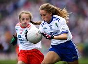 12 August 2018; Maeve Heenan, Kilbeheeny NS, Mitchelstown, Co Cork, representing Monaghan, and Katie Havern, Ballyholland PS, Newry, Co Down, representing Tyrone, during the INTO Cumann na mBunscol GAA Respect Exhibition Go Games at the GAA Football All-Ireland Senior Championship Semi Final match between Monaghan and Tyrone at Croke Park in Dublin. Photo by Stephen McCarthy/Sportsfile