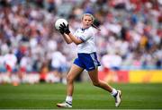 12 August 2018; Francesca Smith, Scoil Bhríde, Milltown, Co Kildare, representing Monaghan, during the INTO Cumann na mBunscol GAA Respect Exhibition Go Games at the GAA Football All-Ireland Senior Championship Semi Final match between Monaghan and Tyrone at Croke Park in Dublin.  Photo by Stephen McCarthy/Sportsfile