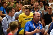 12 August 2018; Armand Duplantis of Sweden is congratulated by friends and family after winning the Men's Pole Vault during Day 6 of the 2018 European Athletics Championships at The Olympic Stadium in Berlin, Germany. Photo by Sam Barnes/Sportsfile