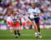 12 August 2018; Francesca Smith, Scoil Bhríde, Milltown, Co Kildare, representing Monaghan, and Katie Havern, Ballyholland PS, Newry, Co Down, representing Tyrone, during the INTO Cumann na mBunscol GAA Respect Exhibition Go Games at the GAA Football All-Ireland Senior Championship Semi Final match between Monaghan and Tyrone at Croke Park in Dublin.  Photo by Stephen McCarthy/Sportsfile