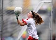 12 August 2018; Mia Shannon, St Teresa's NS, Co Longford, representing Tyrone, during the INTO Cumann na mBunscol GAA Respect Exhibition Go Games at the GAA Football All-Ireland Senior Championship Semi Final match between Monaghan and Tyrone at Croke Park in Dublin.  Photo by Stephen McCarthy/Sportsfile