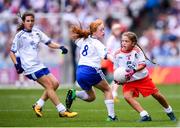 12 August 2018; Aisling Nic Cába, Gaelscoil Bhrian Bóroimhe, Sord, Co Dublin, representing Tyrone, during the INTO Cumann na mBunscol GAA Respect Exhibition Go Games at the GAA Football All-Ireland Senior Championship Semi Final match between Monaghan and Tyrone at Croke Park in Dublin.  Photo by Stephen McCarthy/Sportsfile