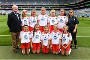 12 August 2018; The Tyrone girls team before the INTO Cumann na mBunscol GAA Respect Exhibition Go Games at the GAA Football All-Ireland Senior Championship Semi Final match between Monaghan and Tyrone at Croke Park in Dublin.  Photo by Piaras Ó Mídheach/Sportsfile