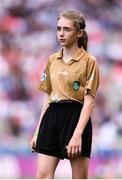 12 August 2018; Referee Ellen Keany, St Brigid's NS, Drumcong, Co Leitrim, during the INTO Cumann na mBunscol GAA Respect Exhibition Go Games at the GAA Football All-Ireland Senior Championship Semi Final match between Monaghan and Tyrone at Croke Park in Dublin.  Photo by Stephen McCarthy/Sportsfile
