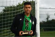 13 August 2018; Gavin Bazunu of Shamrock Rovers with his SSE Airtricity/SWAI Player of the Month award for July at Roadstone Sports and Social Club in Dublin. Photo by Harry Murphy/Sportsfile