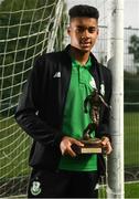 13 August 2018; Gavin Bazunu of Shamrock Rovers with his SSE Airtricity/SWAI Player of the Month award for July at Roadstone Sports and Social Club in Dublin. Photo by Harry Murphy/Sportsfile