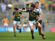 12 August 2018; Darragh Rahilly of Kerry in action against Jordan McGarrell of Monaghan during the Electric Ireland GAA Football All-Ireland Minor Championship semi-final match between Kerry and Monaghan at Croke Park in Dublin. Photo by Brendan Moran/Sportsfile