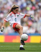 12 August 2018; Mia Shannon, St Teresa's NS, Co Longford, representing Tyrone, during the INTO Cumann na mBunscol GAA Respect Exhibition Go Games at the GAA Football All-Ireland Senior Championship Semi Final match between Monaghan and Tyrone at Croke Park in Dublin.  Photo by Brendan Moran/Sportsfile
